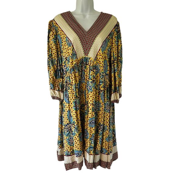 BTFBM Bohemian Colorful Floral Boho Chic Babydoll Dress Size L NWT - Picture 2 of 9